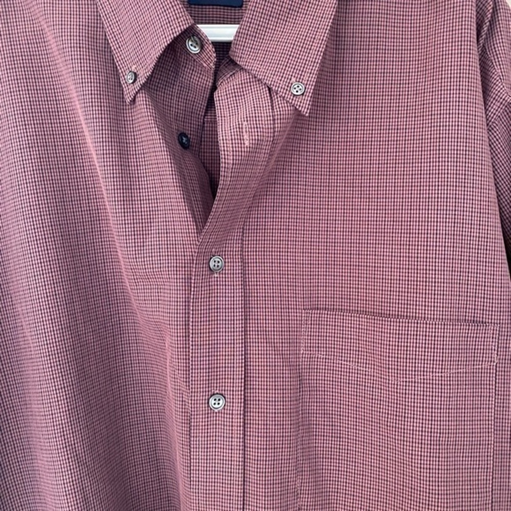 IZOD Mens Burgundy Long Sleeve‎ Shirt Casual Work Plaid Pocket - Picture 7 of 7